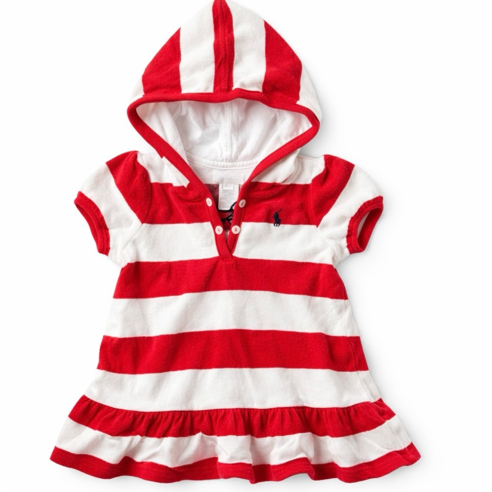 Ralph Lauren Pink and White Striped Hooded Polo Dress